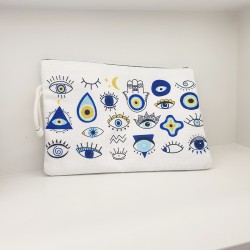Τσαντάκι φάκελος υφαντό χειροποίητο με μοτιφ μάτια με φερμουάρ 