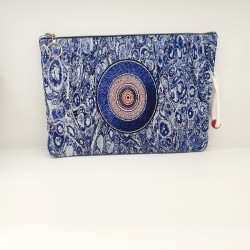 Τσαντάκι φάκελος υφαντό χειροποίητο με μοτιφ μάτι με φερμουάρ 