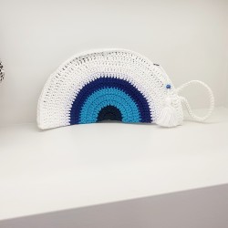 Τσαντάκι φάκελος μάτι χειροποίητο σε λευκό χρώμα με φερμουάρ