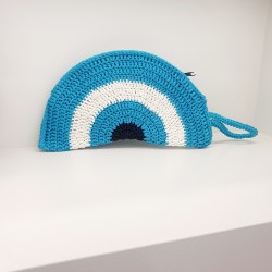 Τσαντάκι φάκελος μάτι χειροποίητο σε τυρκουάζ χρώμα με φερμουάρ