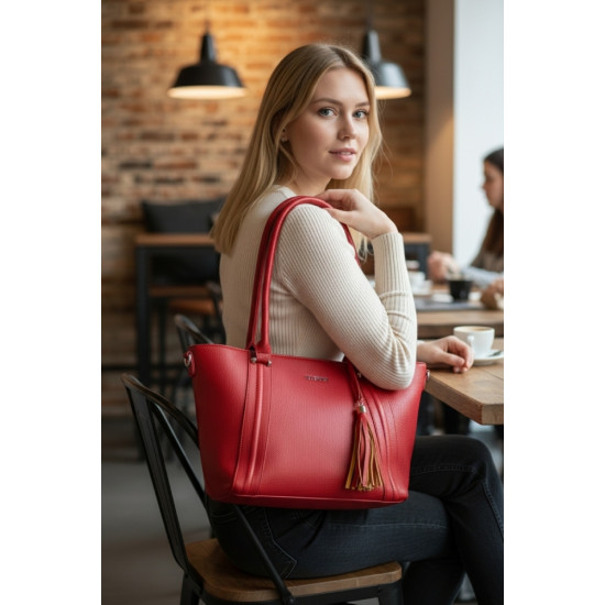 Τσάντα μπορντό ώμου με έξτρα λουράκι για πιο μακριά με φερμουάρ