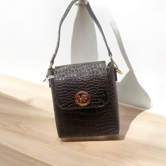 Γυναικεία Τσάντα Κροκό Λουστρίνι σε Μαύρο 