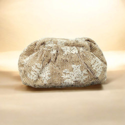 Τσάντα clutch ψάθα με μοτίφ και αλυσίδα