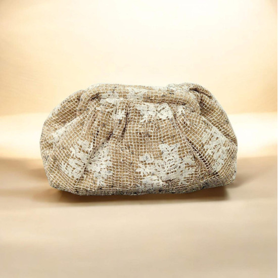 Τσάντα clutch ψάθα με μοτίφ και αλυσίδα