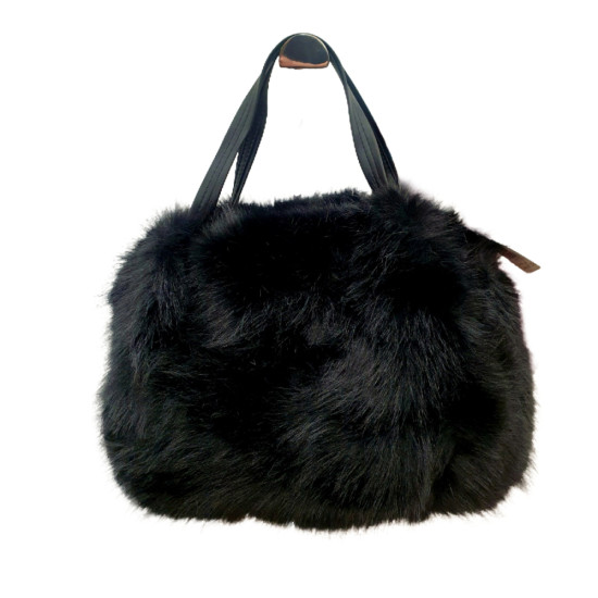 Τσάντα γούνα μαύρη καρπού με φερμουάρ