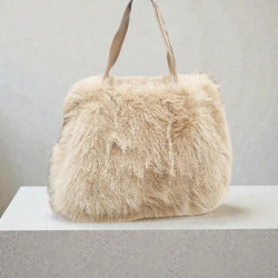 Τσάντα γούνα μπεζ καρπού με φερμουάρ