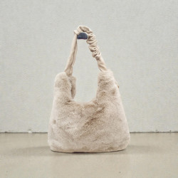Τσάντα γούνα μπεζ ώμου με φερμουάρ