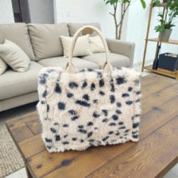 Τσάντα γούνα μπεζ animal print μαύρο καρπού με φερμουάρ