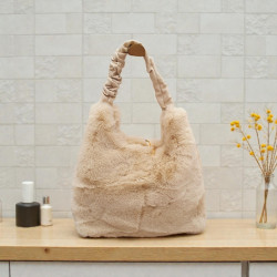 Τσάντα ώμου γούνα apricot με φερμουάρ