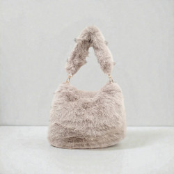 Τσάντα ώμου γούνα γκρι με φερμουάρ