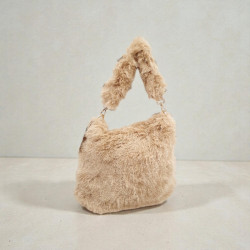 Τσάντα ώμου γούνα apricot με φερμουάρ