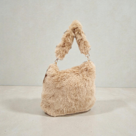 Τσάντα ώμου γούνα apricot με φερμουάρ