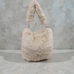 Τσάντα ώμου γούνα μπεζ με φερμουάρ