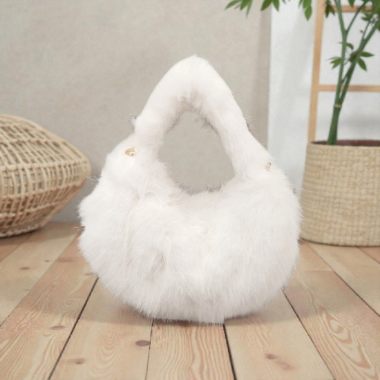 Τσάντα καρπού γούνα λευκό με φερμουάρ