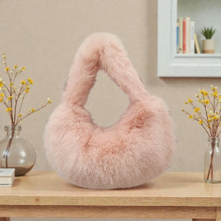 Τσάντα καρπού γούνα ροζ με φερμουάρ