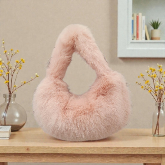 Τσάντα καρπού γούνα ροζ με φερμουάρ