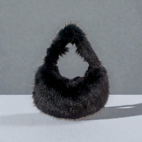 Τσάντα καρπού γούνα μαύρη με φερμουάρ