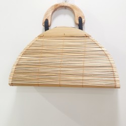 Τσάντα ιδιαίτερη ξύλινη με φόδρα και ξύλινο χερούλι