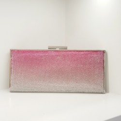 Τσάντα clutch ιδιαίτερη με στρας δίχρωμη ροζ και ασημένια με αλυσιδάκι μακρύ 