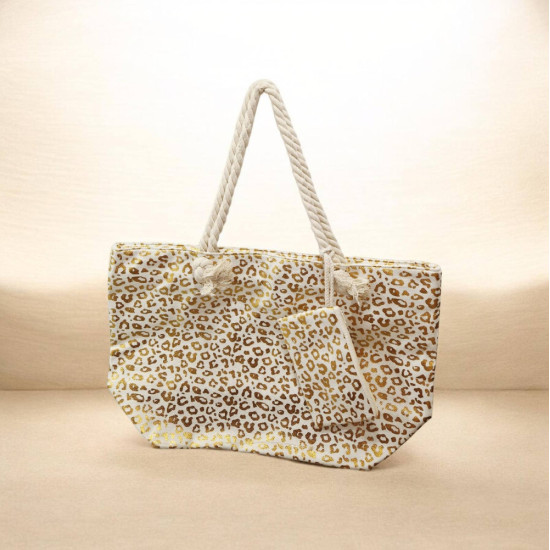 Τσάντα "gold leopard white" με φερμουάρ με τσαντάκι ίδιο με την τσάντα 