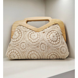 Τσάντα  δαντέλα με χέρι clutch και ξύλο σε χρώμα μπεζ 