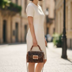 Τσάντα γυναικεία λεοπάρ με καπάκι και με ιδιαίτερο χερούλι 