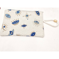 Τσαντάκι φάκελος υφαντό με μοτίφ μάτια με φερμουάρ
