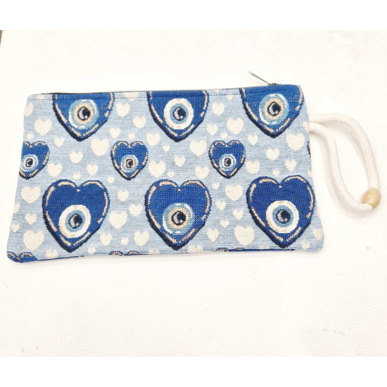 Τσαντάκι φάκελος υφαντό με μοτίφ μάτια καρδιά με φερμουάρ