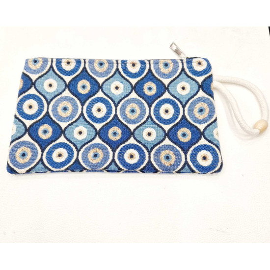 Τσαντάκι φάκελος υφαντό με μοτίφ μάτια με φερμουάρ