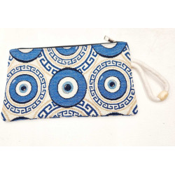 Τσαντάκι φάκελος υφαντό με μοτίφ μάτια με φερμουάρ