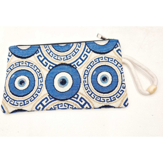 Τσαντάκι φάκελος υφαντό με μοτίφ μάτια με φερμουάρ