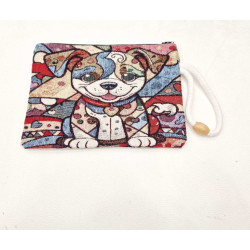 Τσαντάκι φάκελος υφαντό με μοτίφ σκυλάκι με φερμουάρ