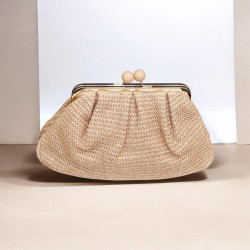 Τσάντα  clutch ψάθα μπεζ αμμου με αλυσίδα