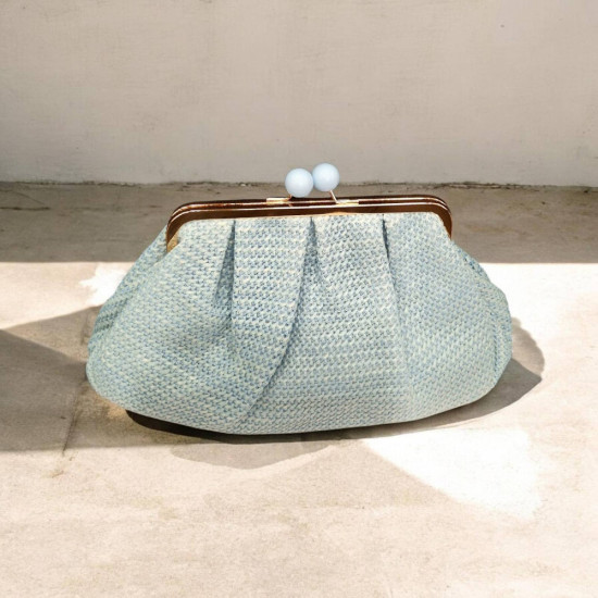 Τσάντα clutch ψάθα γαλάζια και με αλυσίδα