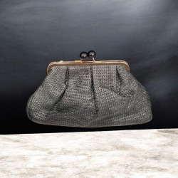Τσάντα clutch ψάθα μαύρη και με αλυσίδα