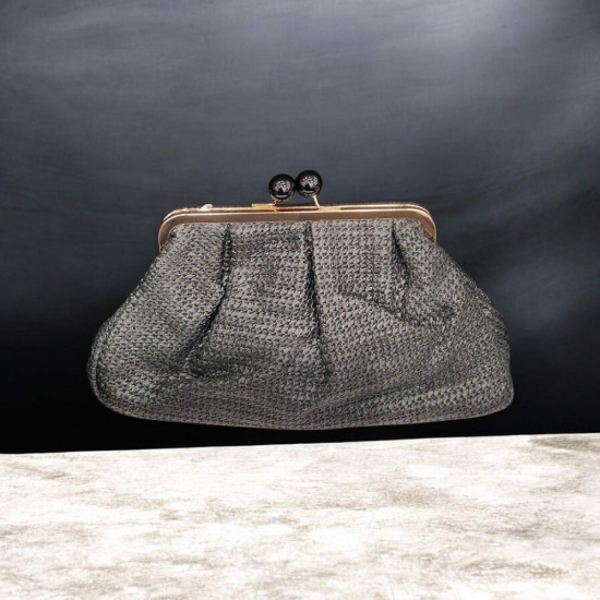 Τσάντα clutch ψάθα μαύρη και με αλυσίδα