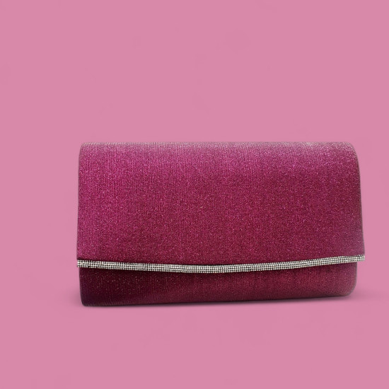 Τσαντάκι φάκελος σε ματζέντα απο ύφασμα με στρας λεπτομέρεια και αλυσιδάκι