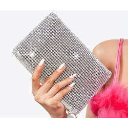 Γυναικείος φάκελος με στρας σε ασημένιο χρώμα