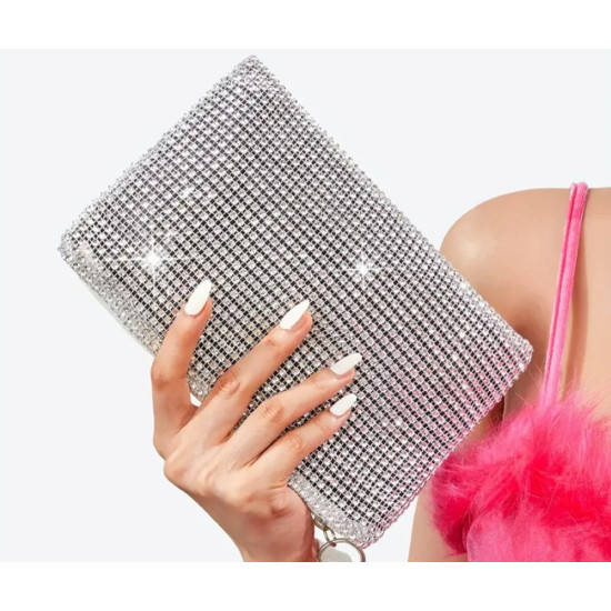 Γυναικείος φάκελος με στρας σε ασημένιο χρώμα