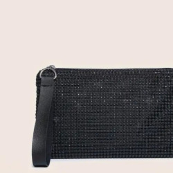 Γυναικείος φάκελος με στρας σε μαύρο χρώμα