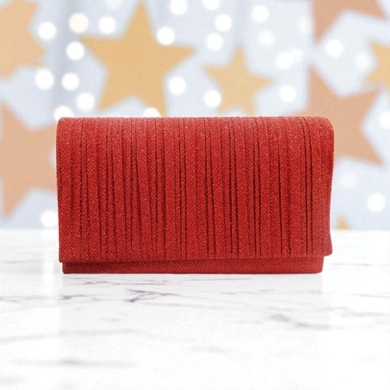 Τσαντάκι φάκελος σε κόκκινο από ύφασμα με γκλίτερ και αλυσιδάκι 