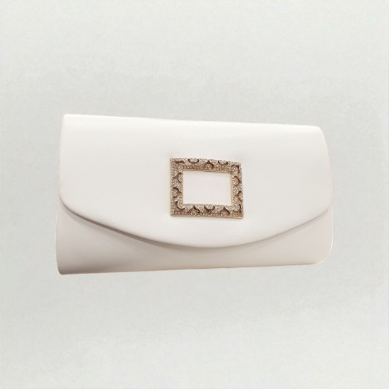 Τσαντάκι φάκελος λευκός ματ με χρυσή λεπτομέρεια και αλυσιδάκι 