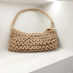 Τσάντα μπεζ χειροποίητη & αλυσιδάκι για χιαστί 