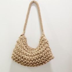 Τσάντα μπεζ χειροποίητη & αλυσιδάκι για χιαστί 
