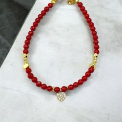 Diaxeirinis "Be My Valentine" Χειροποίητο Βραχιόλι με καρδιά και κόκκινες πέτρες