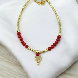 Diaxeirinis "Be My Valentine" Χειροποίητο Βραχιόλι με καρδιά και κόκκινες πέτρες