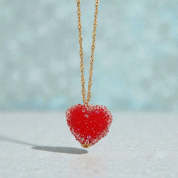 Diaxeirinis "Be My Valentine" Κολιέ καρδιά κόκκινη ζαχαρωτό με ατσάλινη αλυσίδα L316 σε χρυσό χρώμα