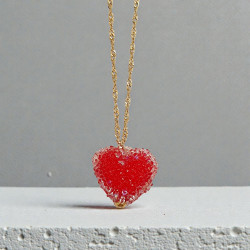 Diaxeirinis "Be My Valentine" Κολιέ καρδιά κόκκινη ζαχαρωτό με ατσάλινη αλυσίδα L316 σε χρυσό χρώμα