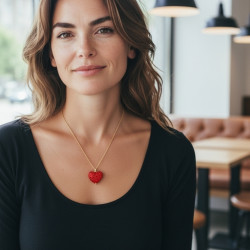 Diaxeirinis "Be My Valentine" Κολιέ καρδιά κόκκινη με λάμψη  με ατσάλινη αλυσίδα L316 σε χρυσό χρώμα