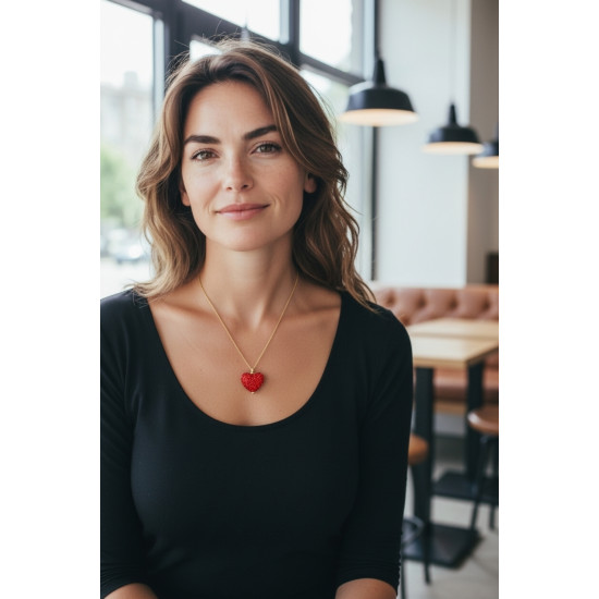 Diaxeirinis "Be My Valentine" Κολιέ καρδιά κόκκινη με λάμψη  με ατσάλινη αλυσίδα L316 σε χρυσό χρώμα